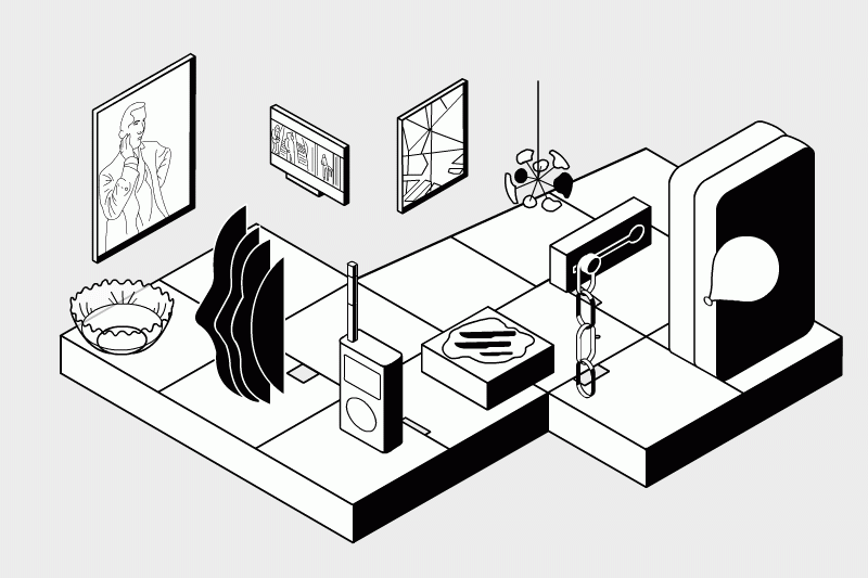 Image: A black and white animation that creatively interprets the work that was on display as part of Reckless Rolodex at UIC's Gallery 400. Animation by Kiki Lechuga-Dupont.
